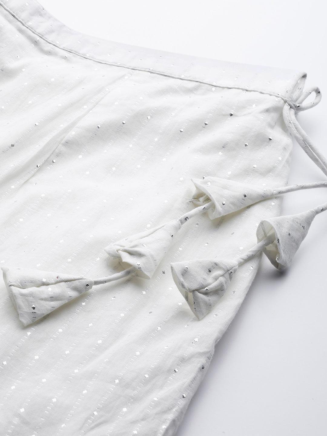 White Self Design Cotton Sharara Pants - Libas