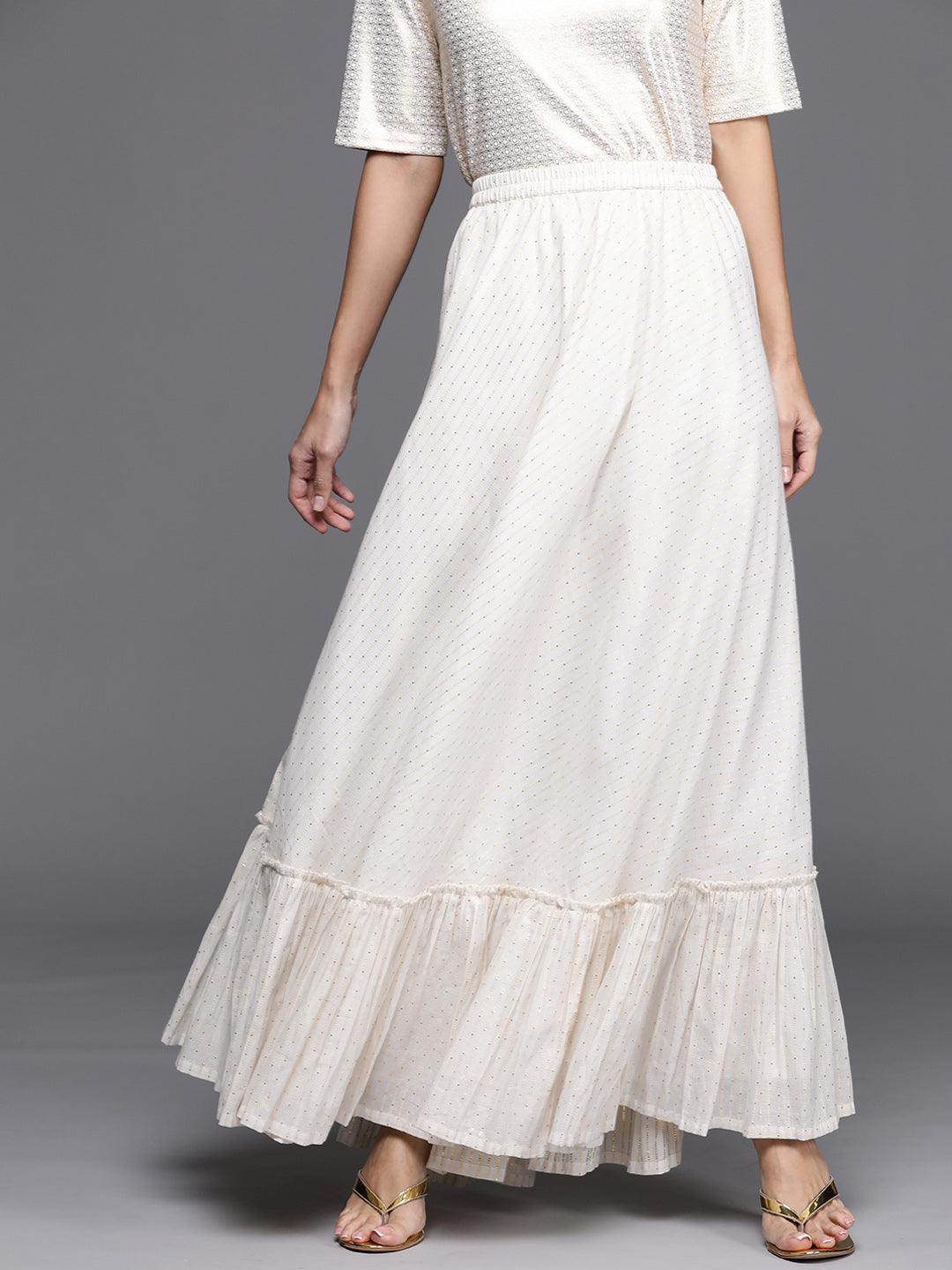 White Self Design Cotton Skirt - Libas