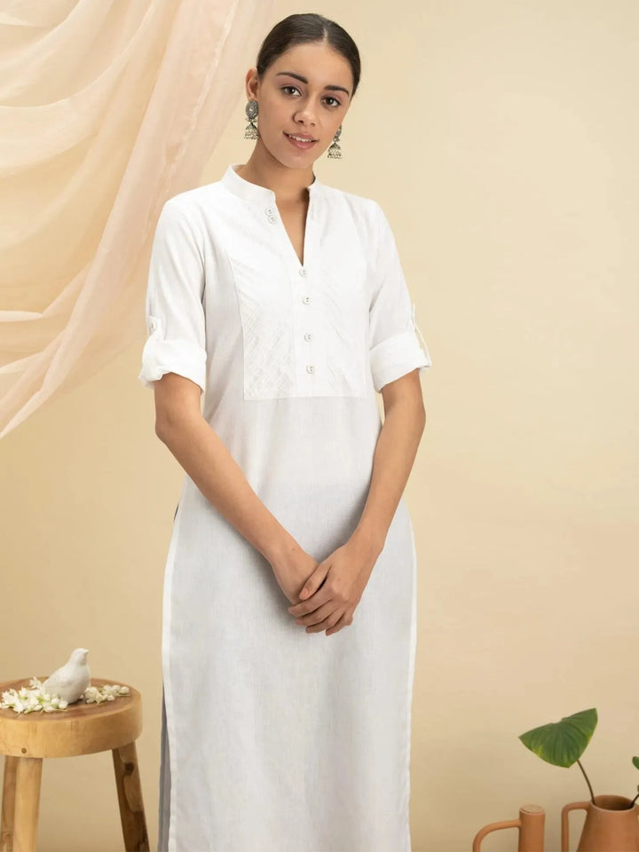 White Solid Cotton Kurta - Libas