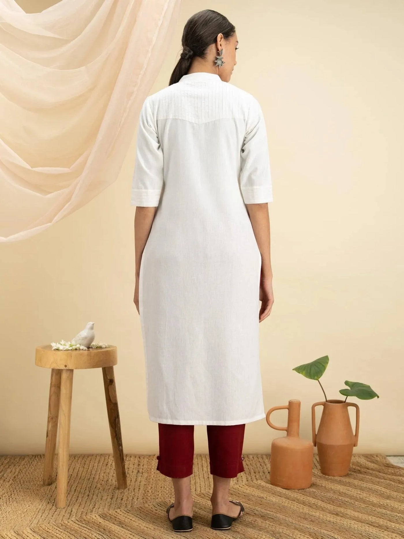 White Solid Cotton Kurta - Libas