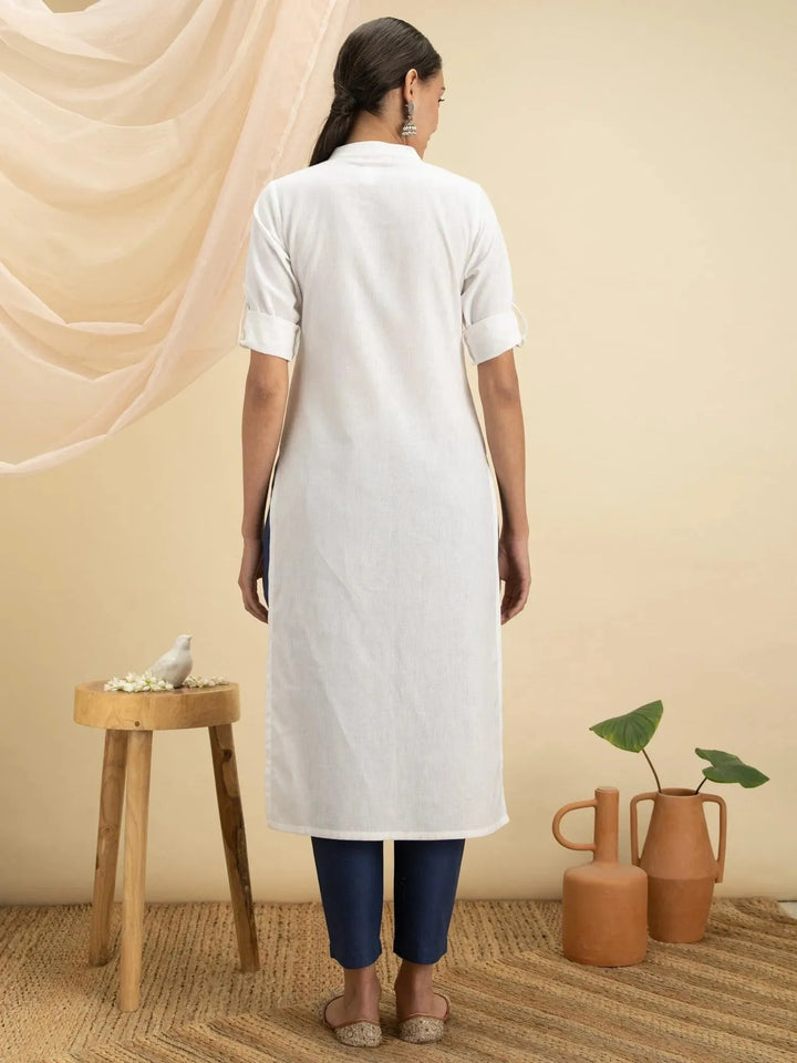 White Solid Cotton Kurta - Libas