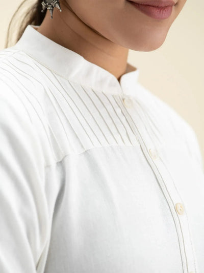 White Solid Cotton Kurta - Libas