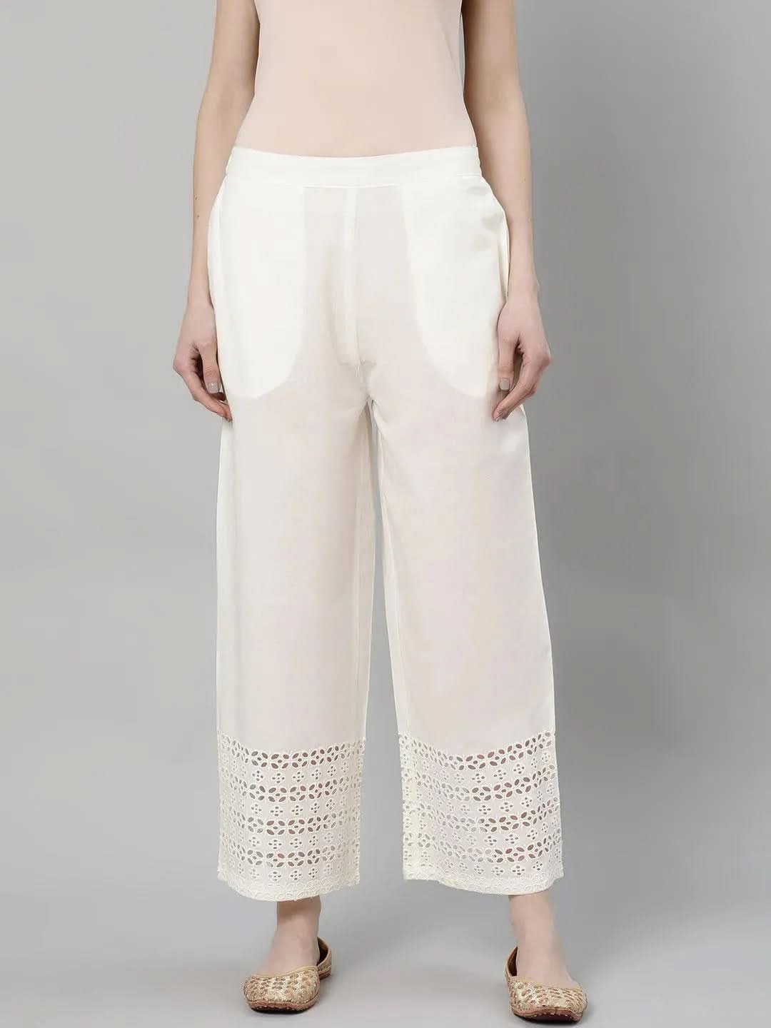 

Buy White Solid Cotton Palazzos - PL816- | Libas Ethnic Wear Online