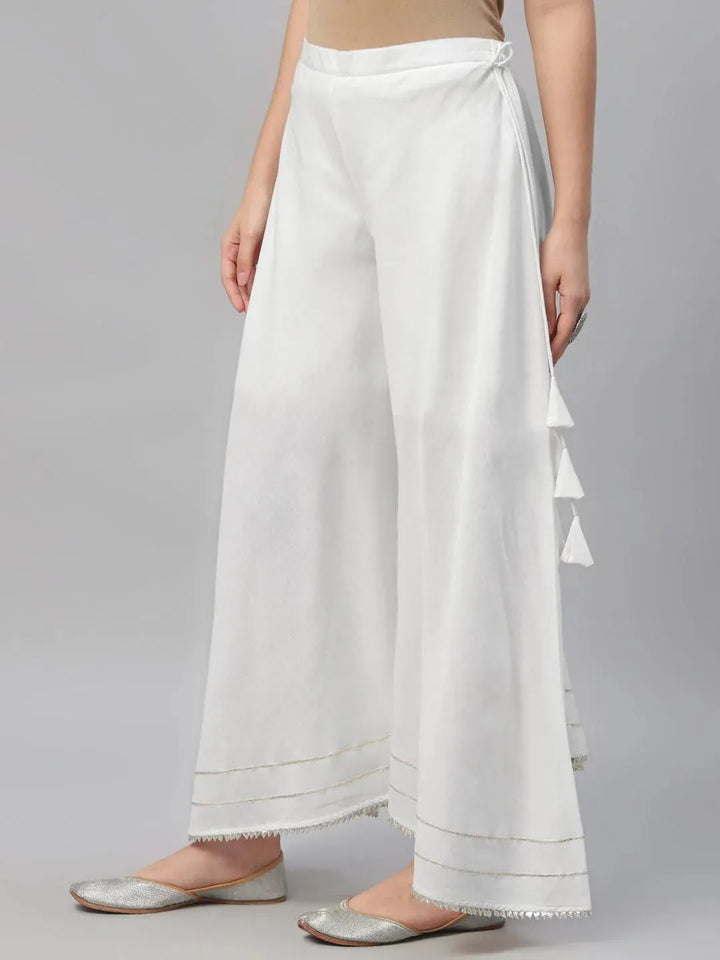 White Solid Cotton Palazzos - Libas