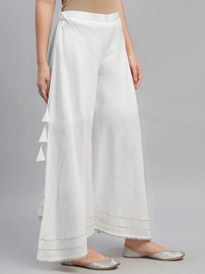 White Solid Cotton Palazzos - Libas