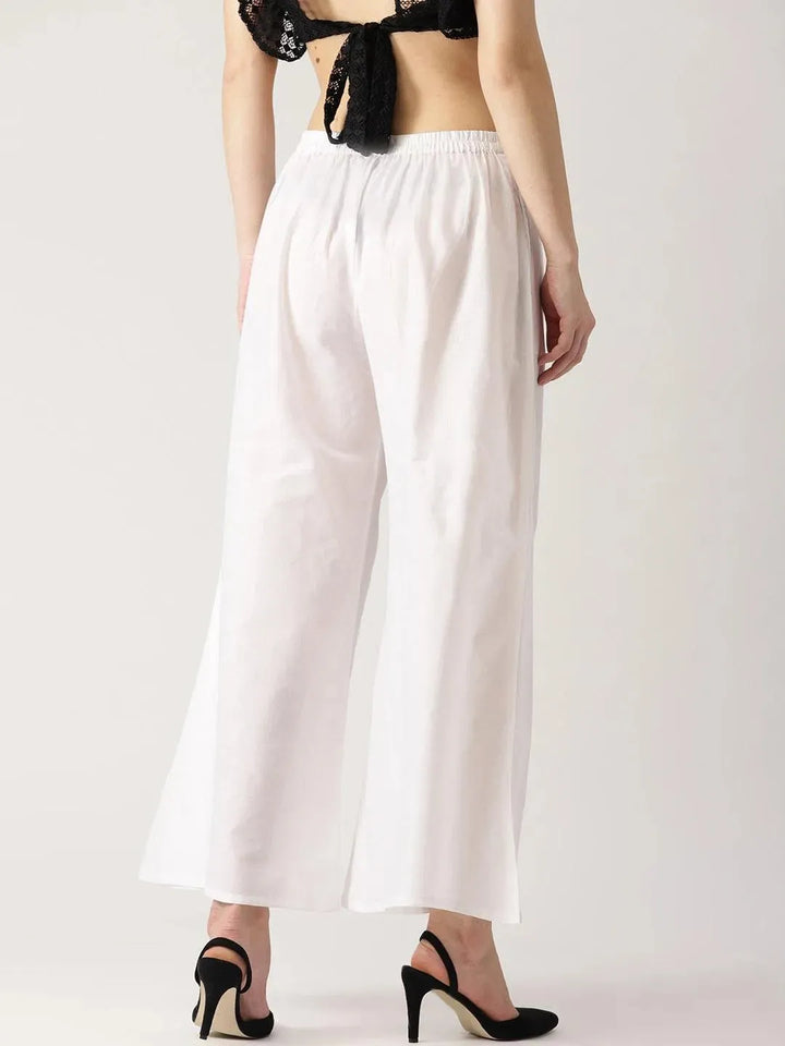 White Solid Cotton Palazzos - Libas