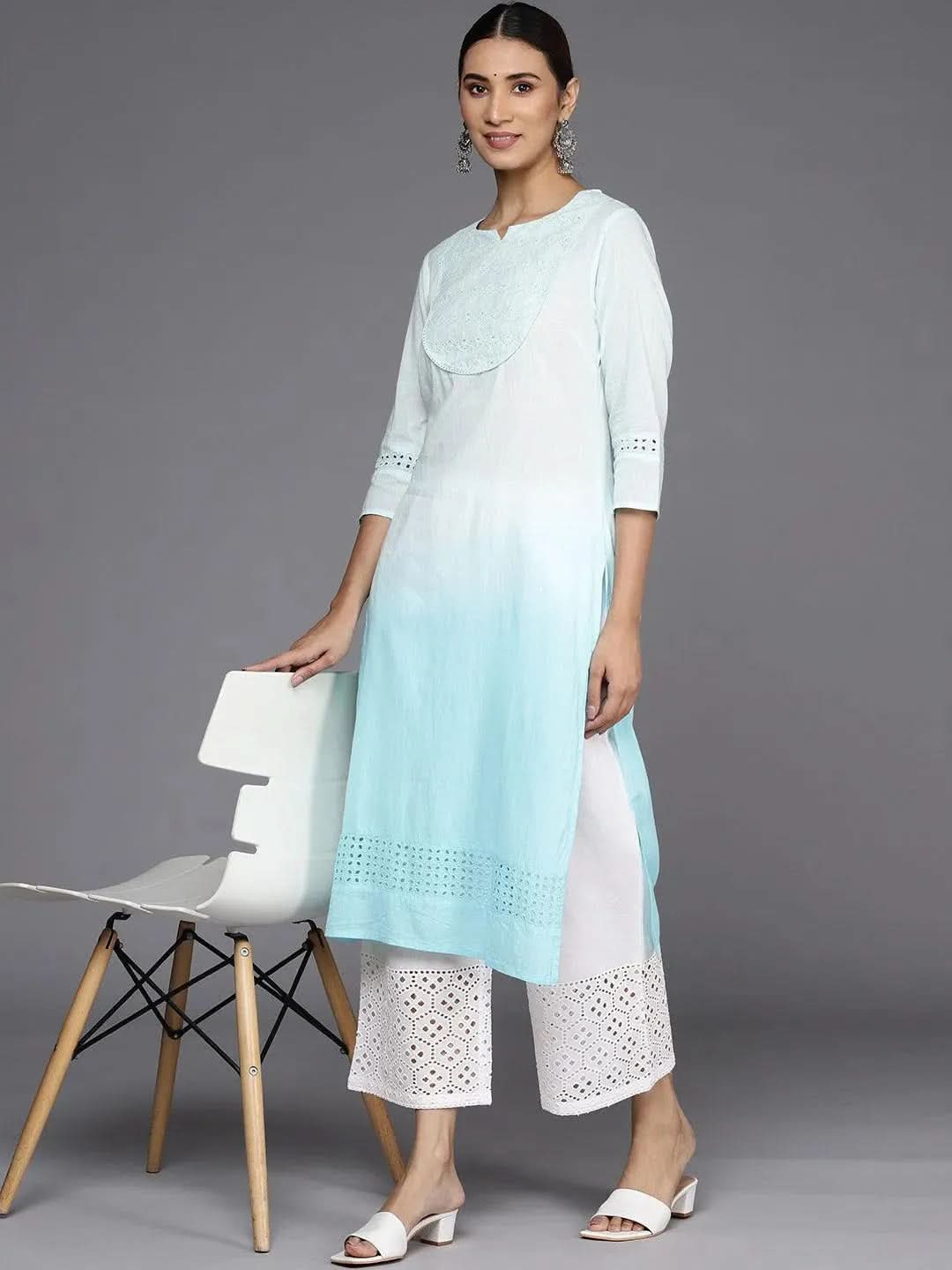White Solid Cotton Palazzos - Libas 