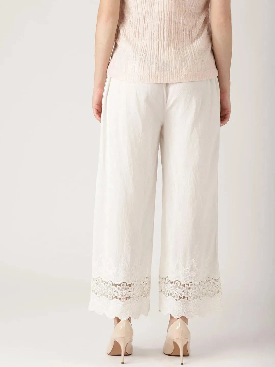 White Solid Cotton Palazzos - Libas