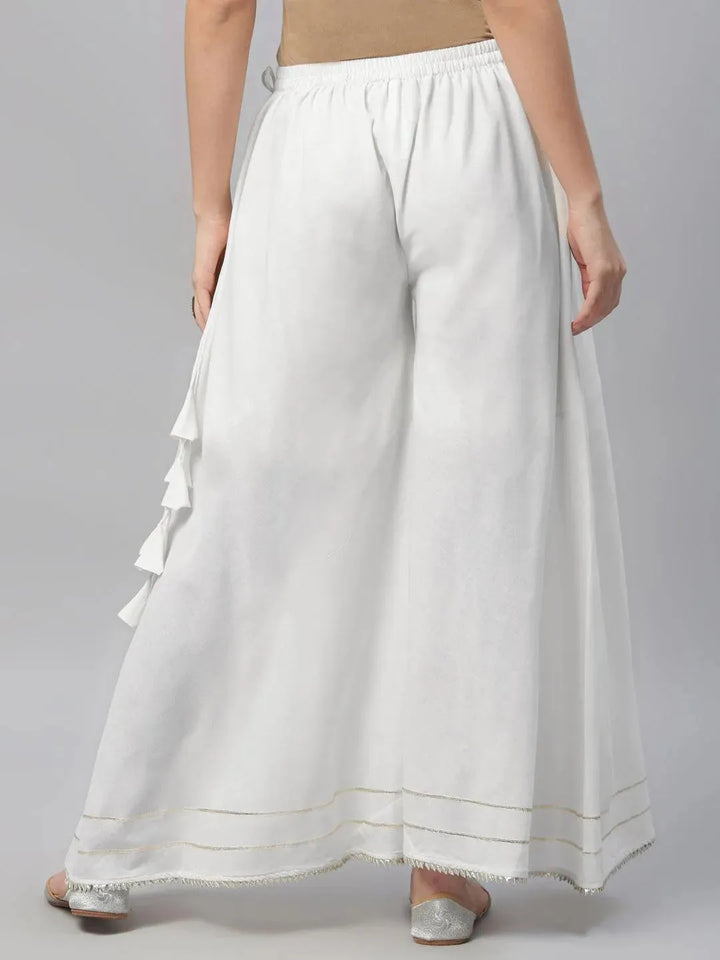 White Solid Cotton Palazzos - Libas