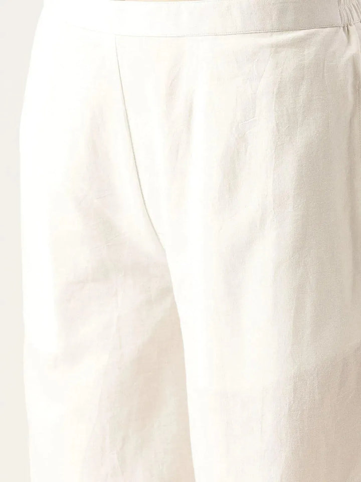 White Solid Cotton Palazzos - Libas
