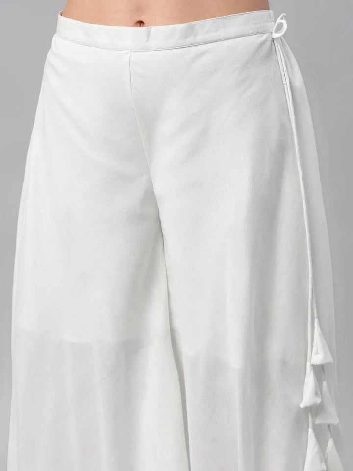 White Solid Cotton Palazzos - Libas
