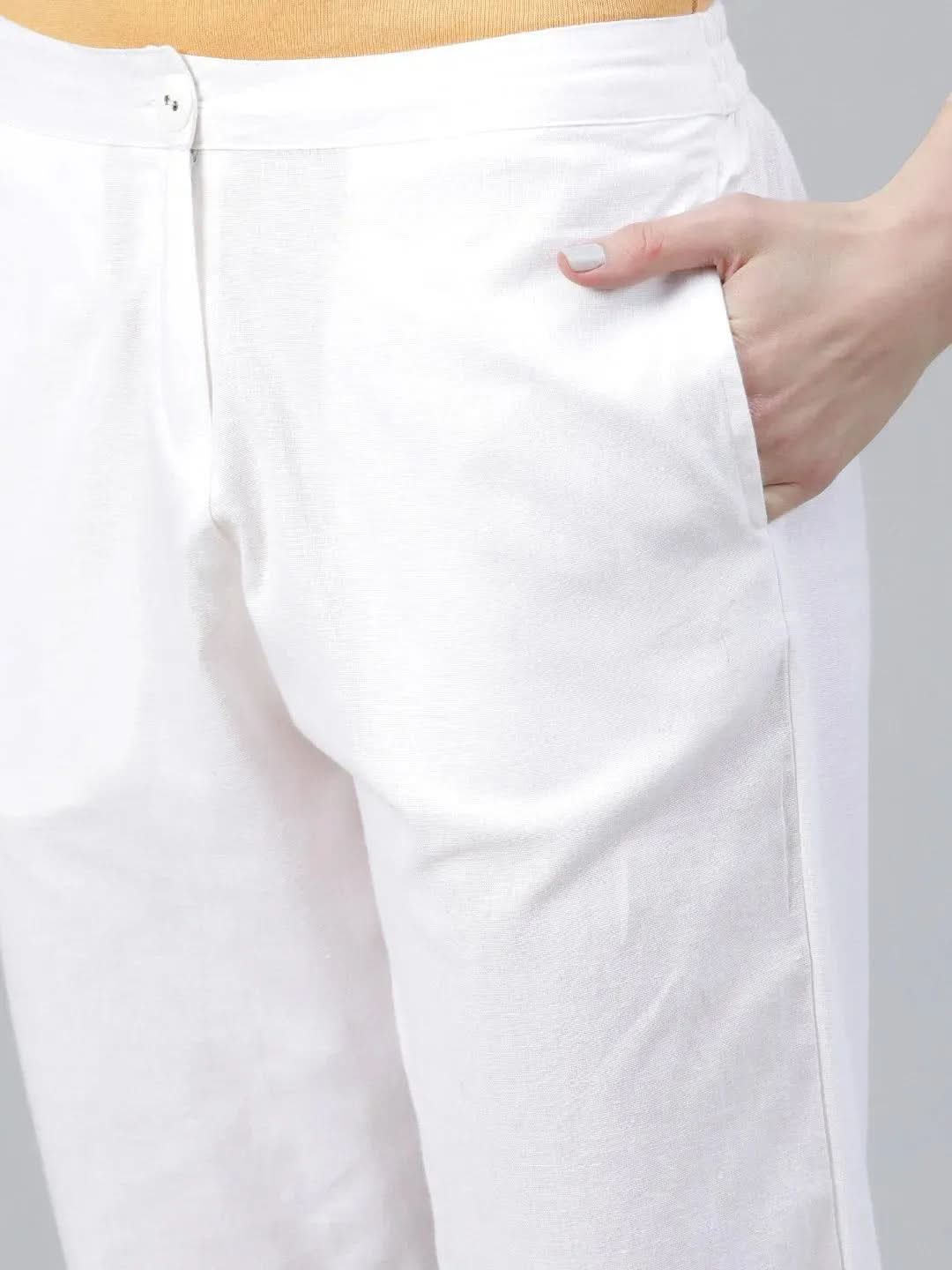 

White Solid Cotton Palazzos