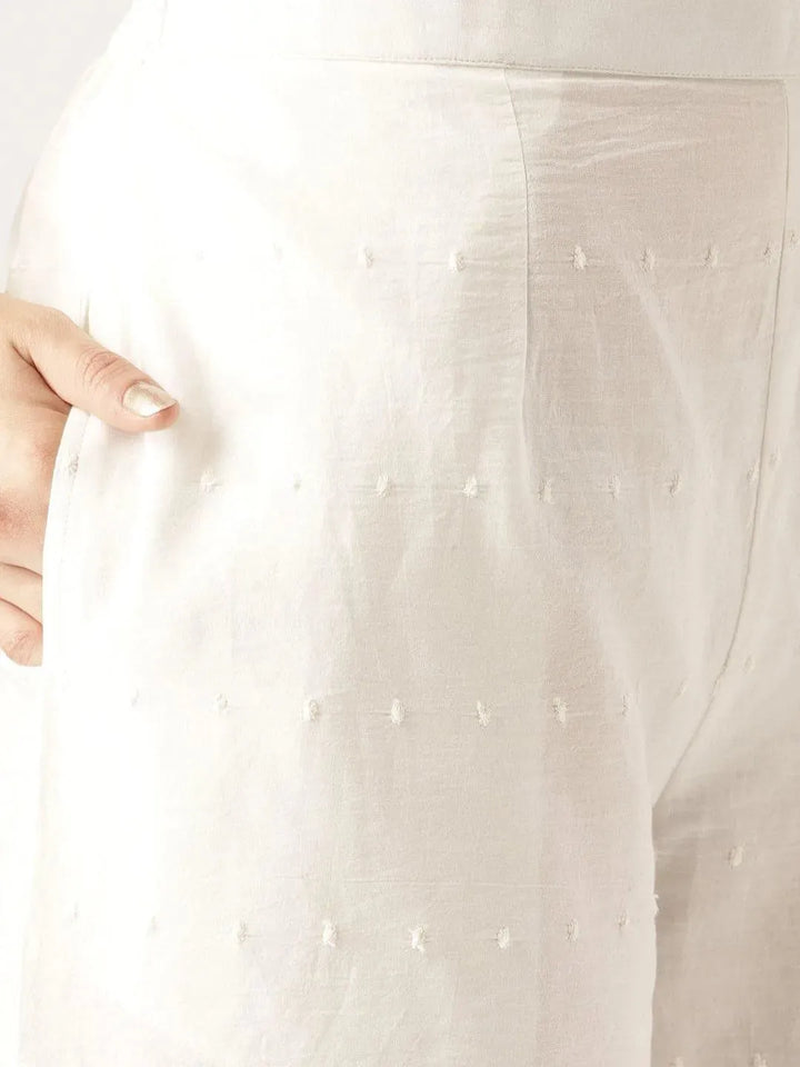 White Solid Cotton Palazzos - Libas