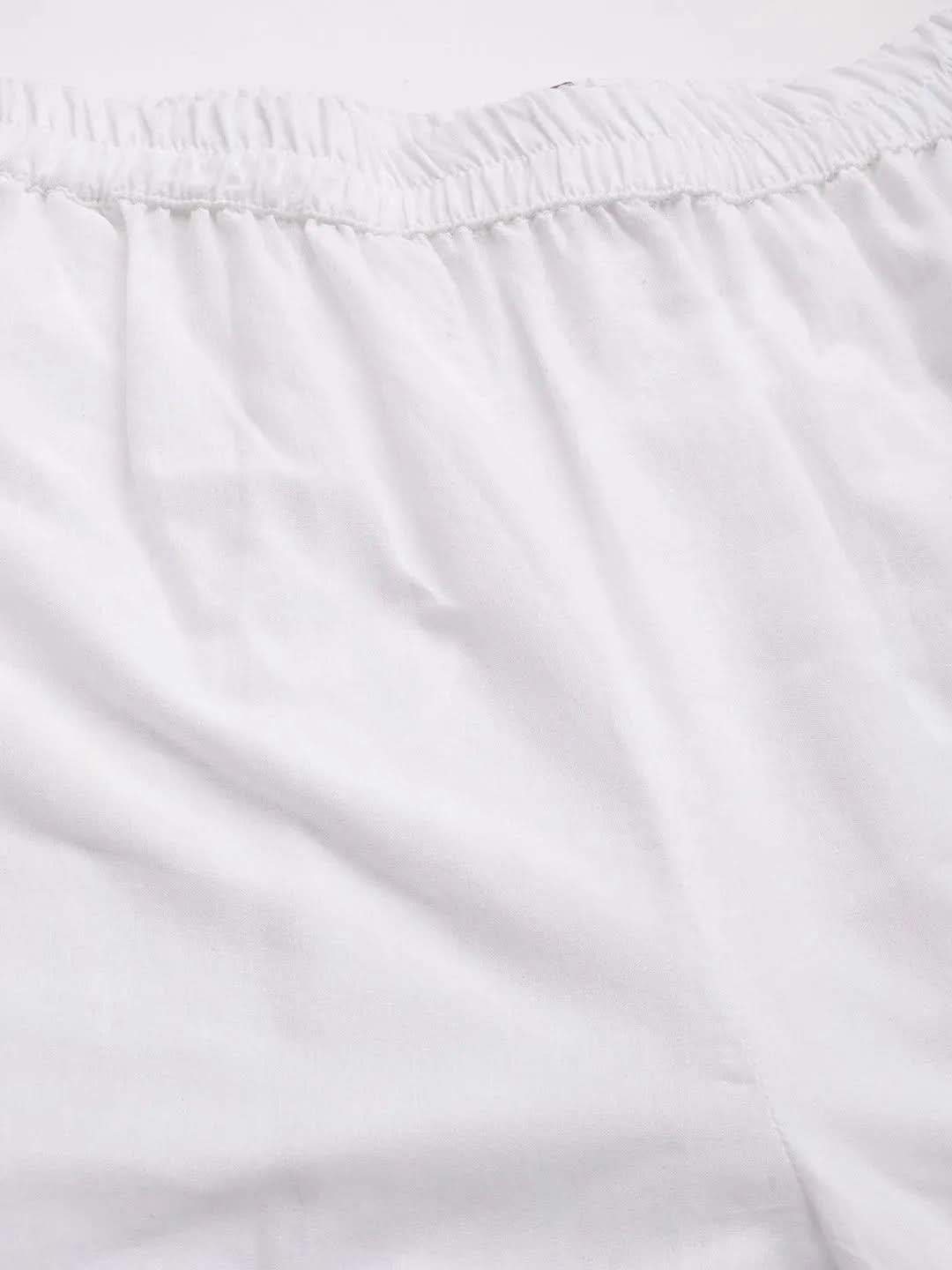 White Solid Cotton Palazzos - Libas 