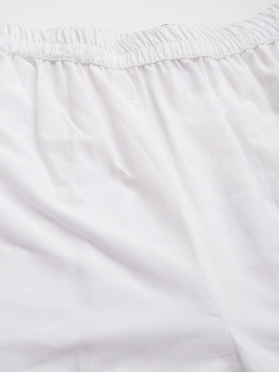 White Solid Cotton Palazzos - Libas