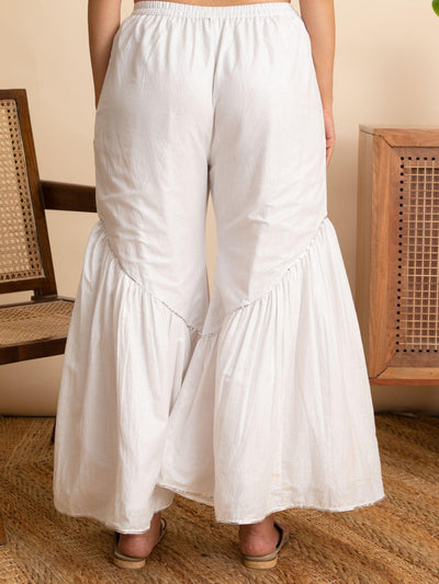 White Solid Cotton Sharara Pants - Libas