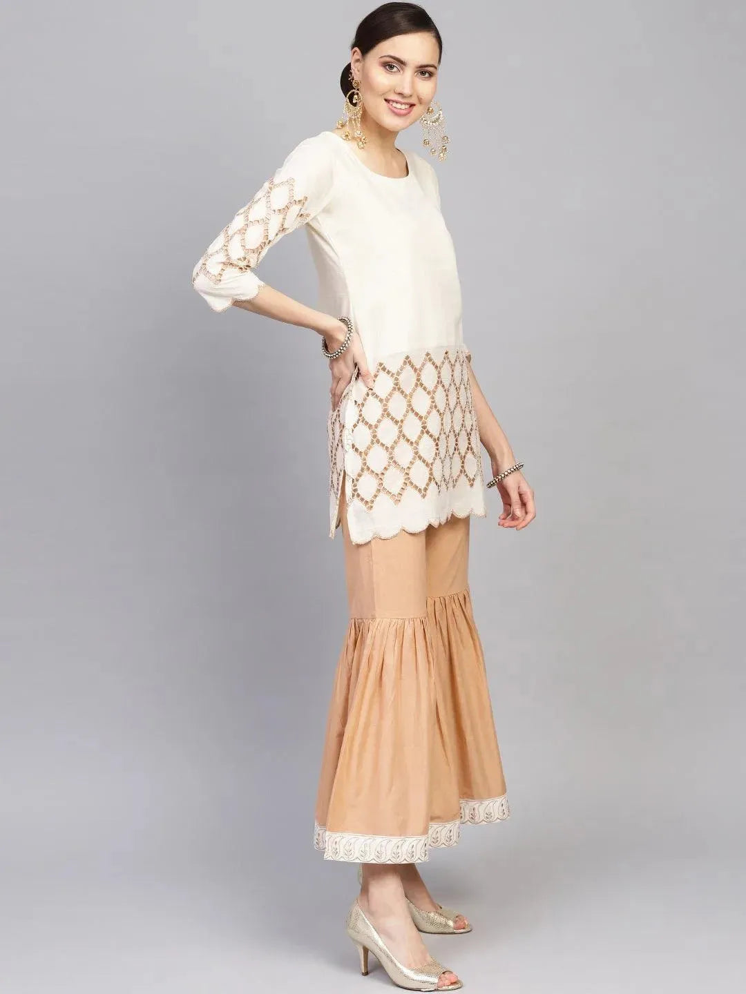 White Solid Cotton Kurta Set - Libas 