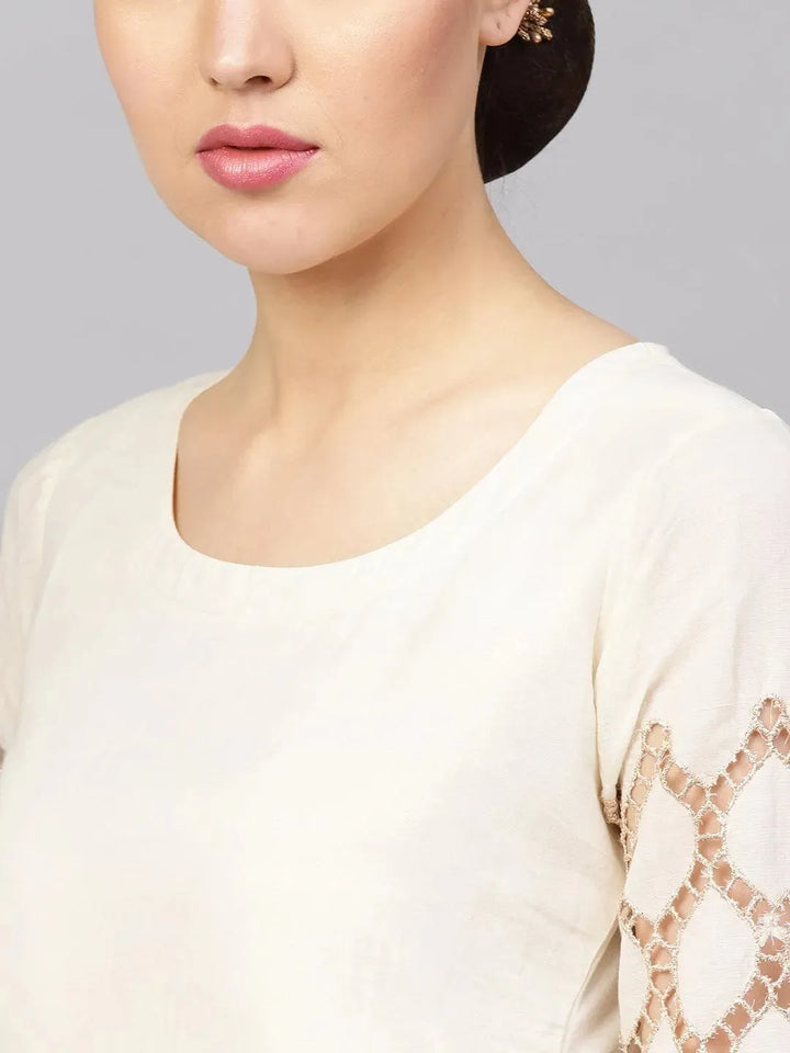 White Solid Cotton Kurta Set - Libas