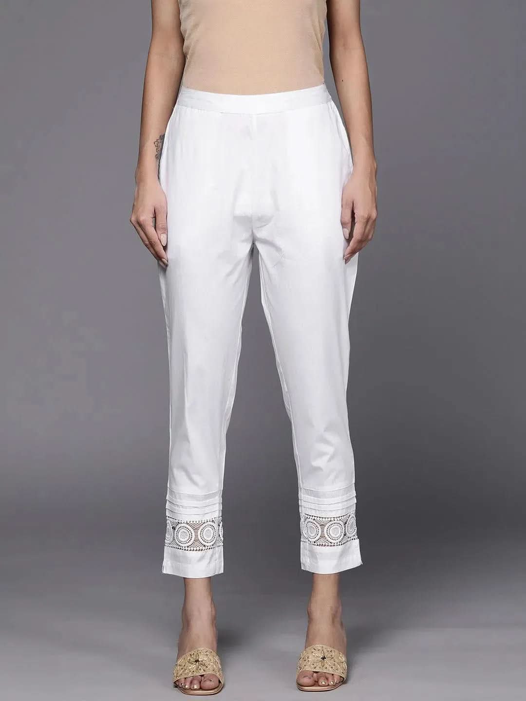 

White Solid Cotton Trousers
