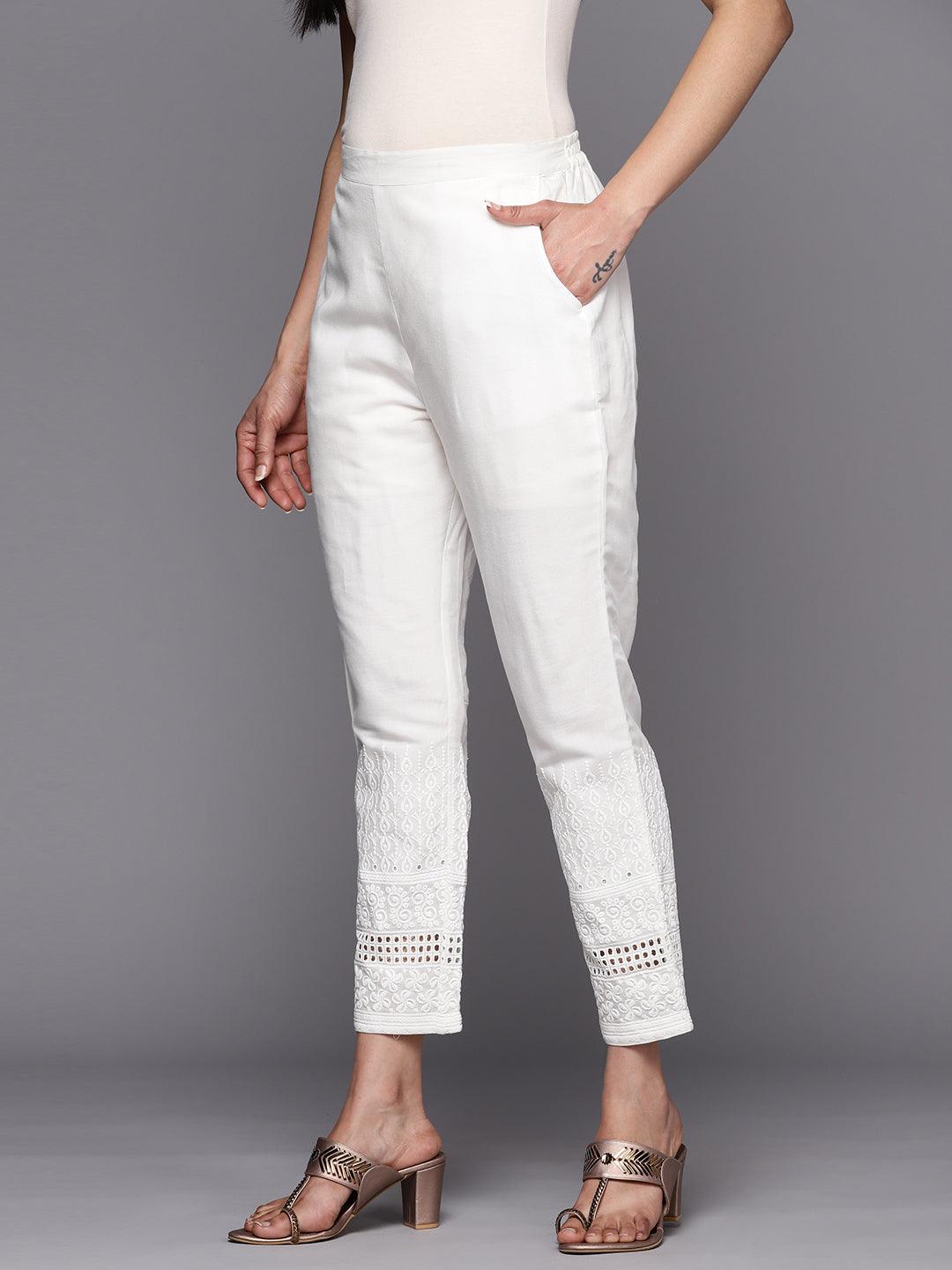 Order Women Elastic-Band White Trousers Online From CLOTHINK INDIA ,New  Delhi