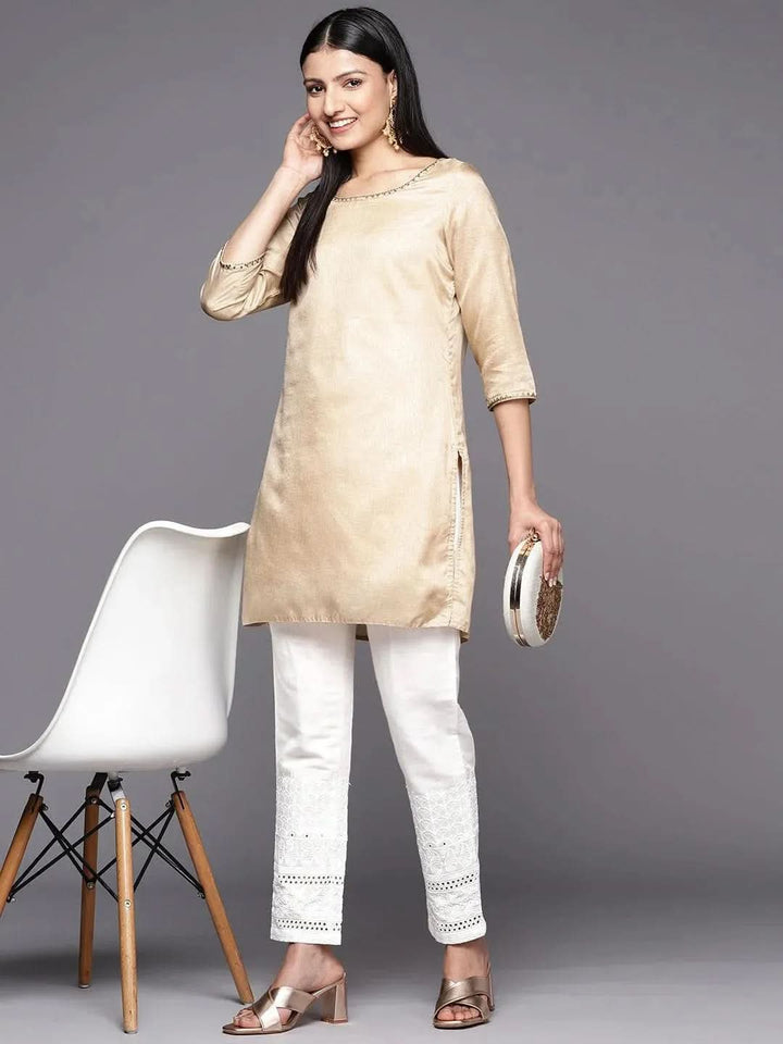 White Solid Cotton Trousers - Libas