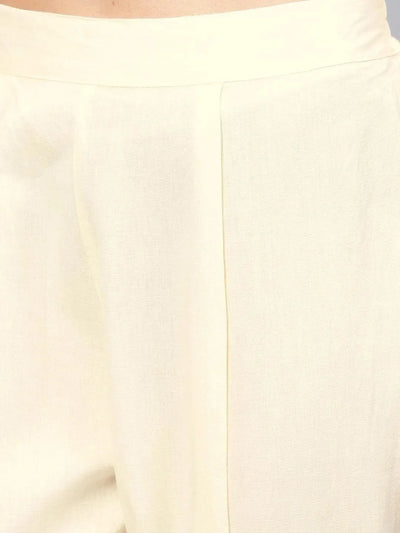 White Solid Cotton Trousers - Libas