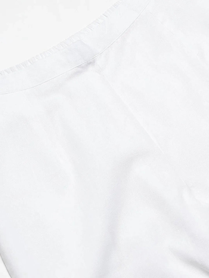 White Solid Cotton Trousers - Libas