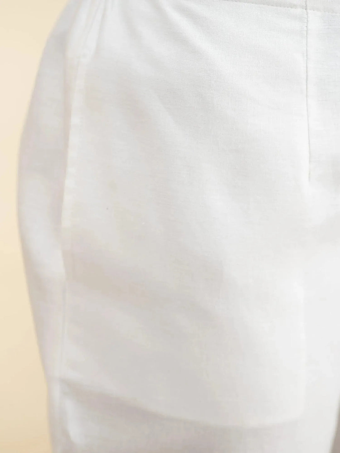 White Solid Cotton Trousers - Libas