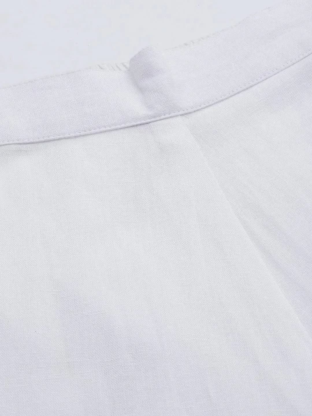 White Solid Cotton Trousers - Libas 