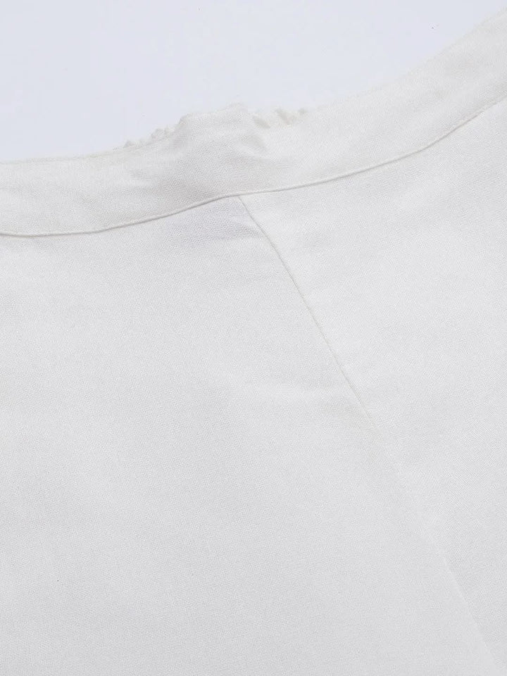 White Solid Cotton Trousers - Libas