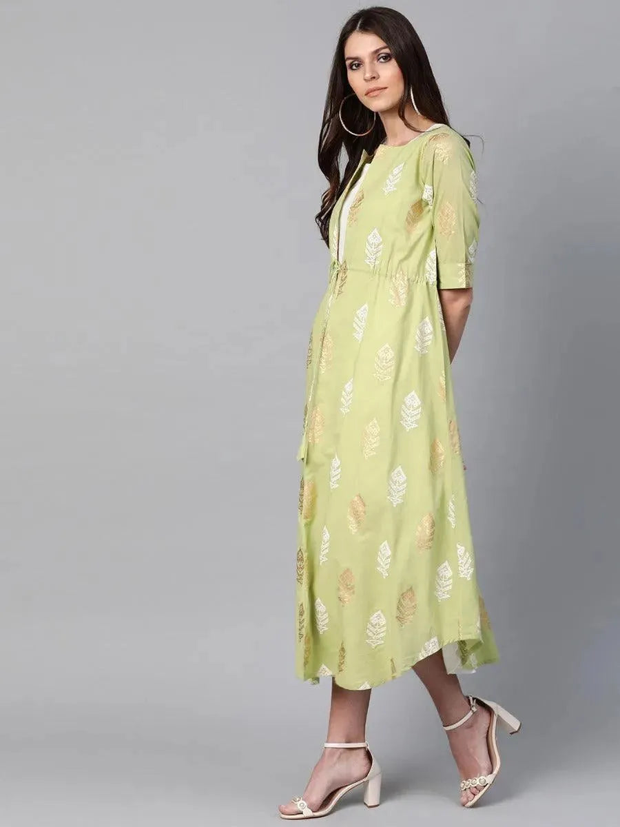 White Solid Rayon Dress With Shrug - Libas 
