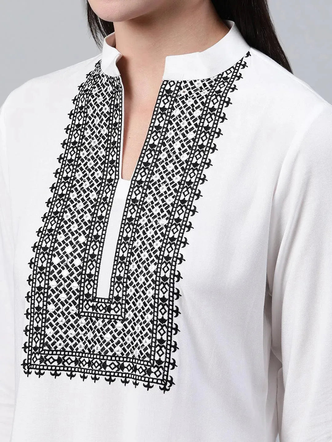 White Solid Rayon Kurta - Libas 