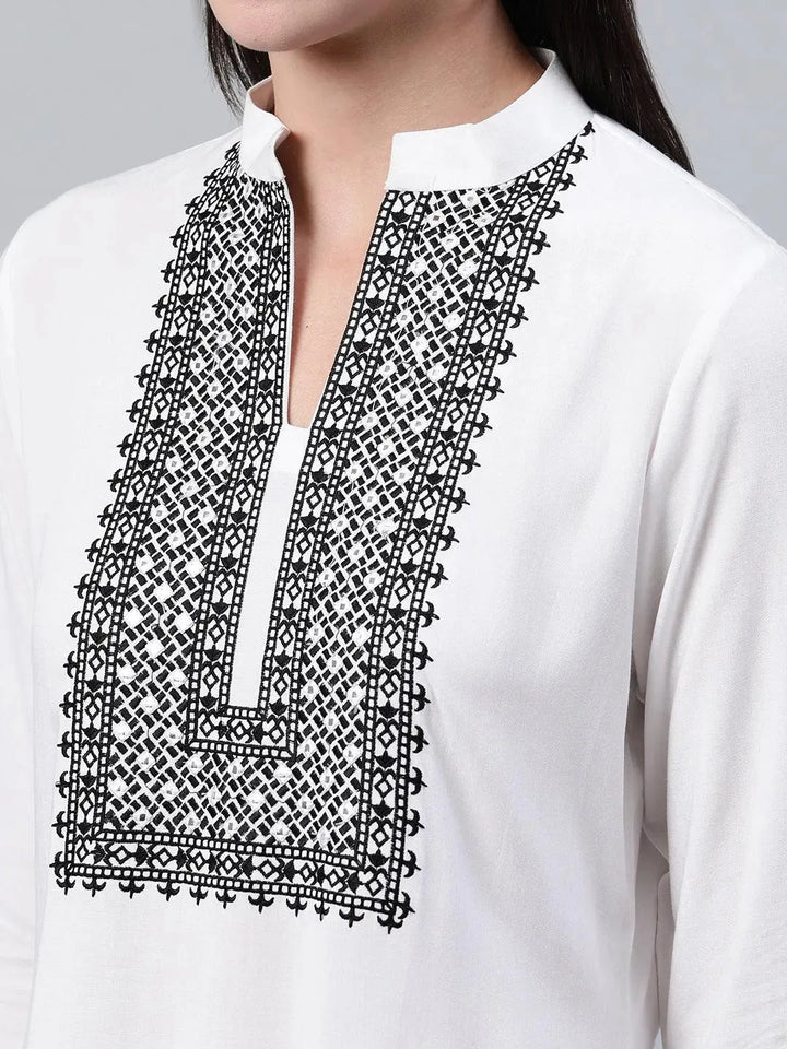 White Solid Rayon Kurta - Libas
