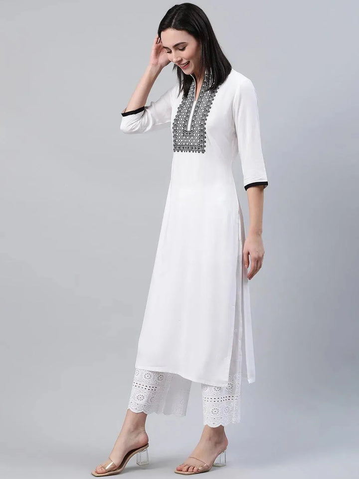 White Solid Rayon Kurta - Libas