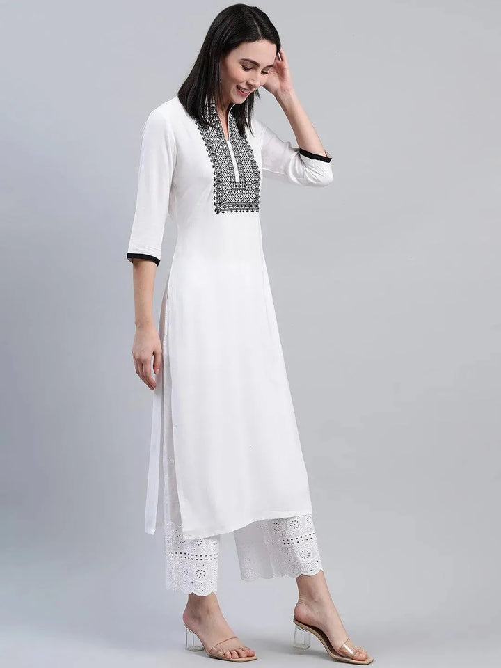 White Solid Rayon Kurta - Libas