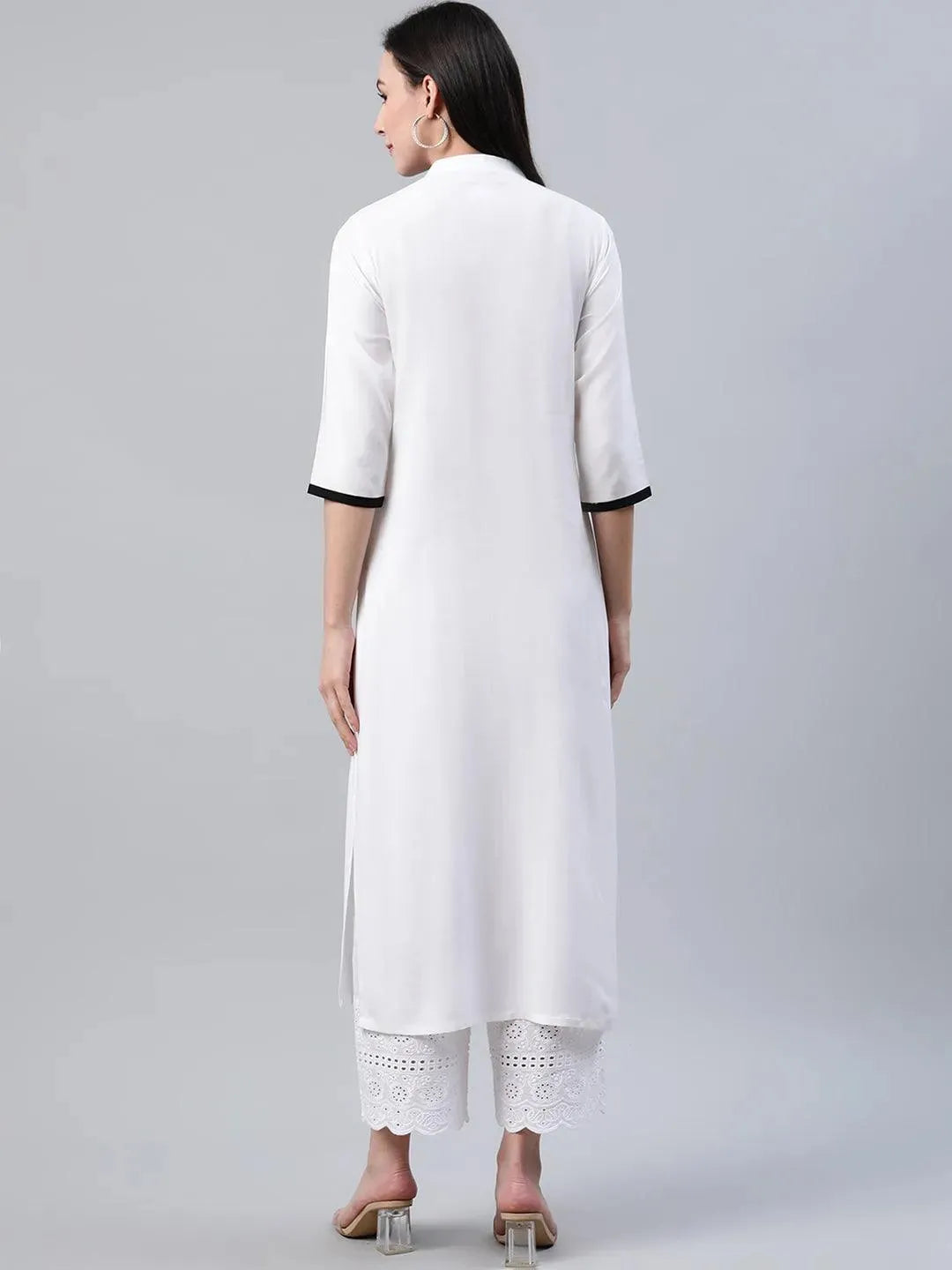 White Solid Rayon Kurta - Libas 