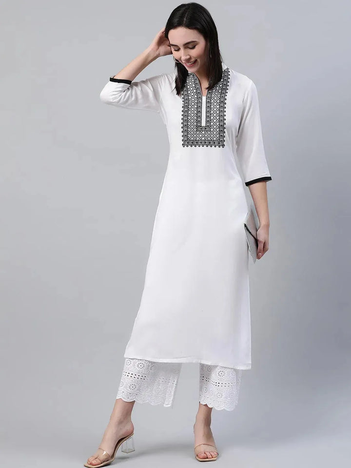 White Solid Rayon Kurta - Libas