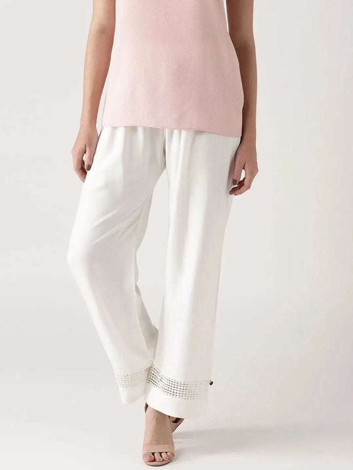 White Solid Rayon Palazzos - Libas
