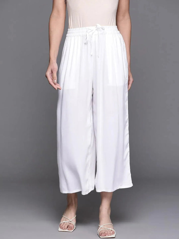 White Solid Rayon Palazzos - Libas