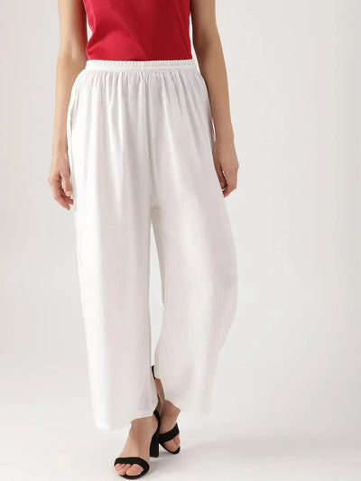 White Solid Rayon Palazzos - Libas