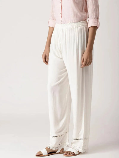 White Solid Rayon Palazzos - Libas