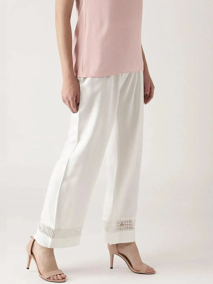 White Solid Rayon Palazzos - Libas