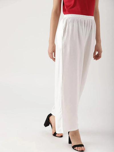 White Solid Rayon Palazzos - Libas