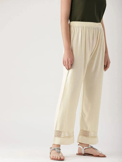 White Solid Rayon Palazzos - Libas