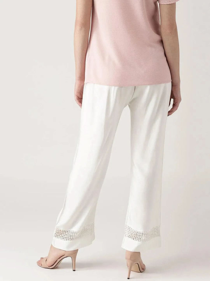 White Solid Rayon Palazzos - Libas