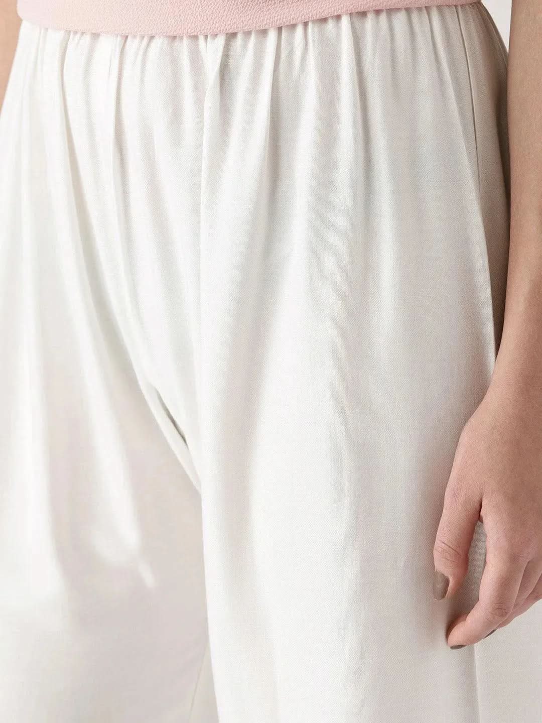 White Solid Rayon Palazzos - Libas 