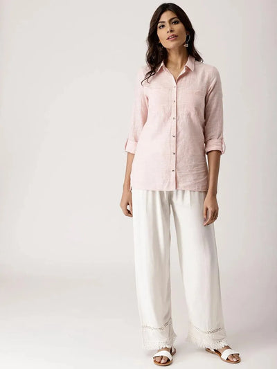 White Solid Rayon Palazzos - Libas