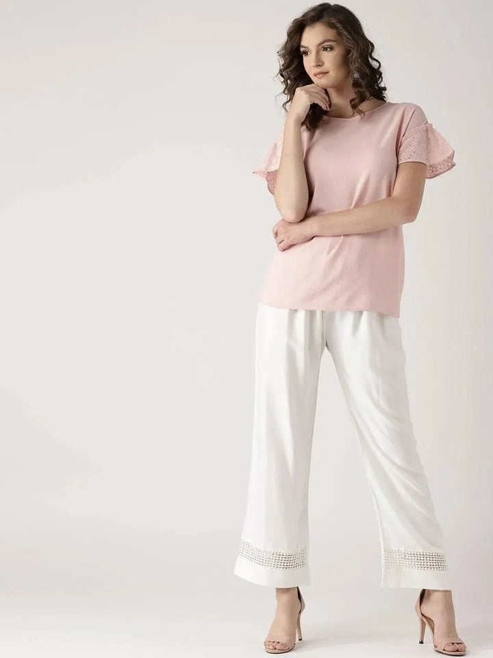 White Solid Rayon Palazzos - Libas