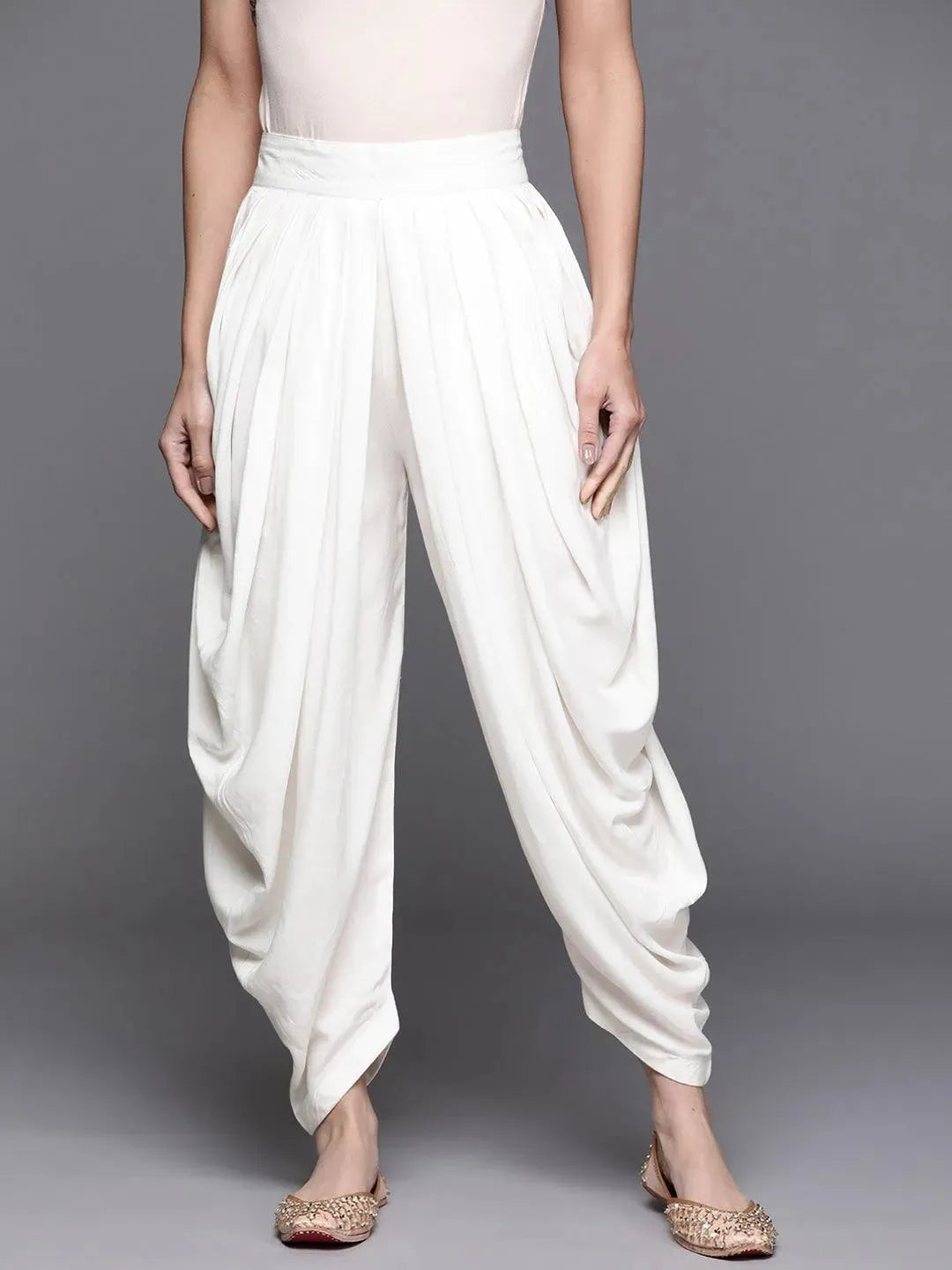 White Solid Rayon Salwar Pants - Libas