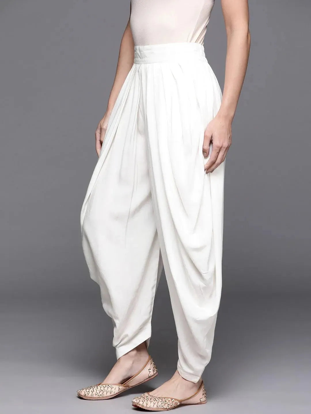 White Solid Rayon Salwar Pants - Libas